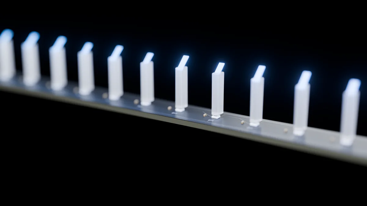 La carte LED : une LED et un guide de lumière par touche.